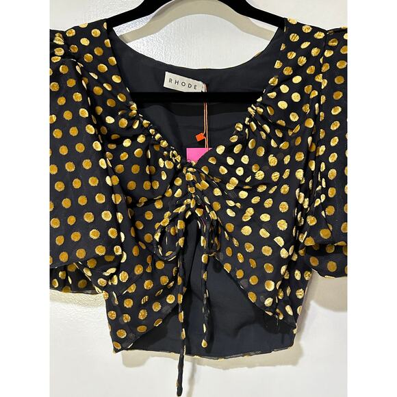 Rhode Resort Lana Top Size 0 XS NWT Dot Jacquard Print Puff Sleeves Tie Keyhole - Picture 5 of 13